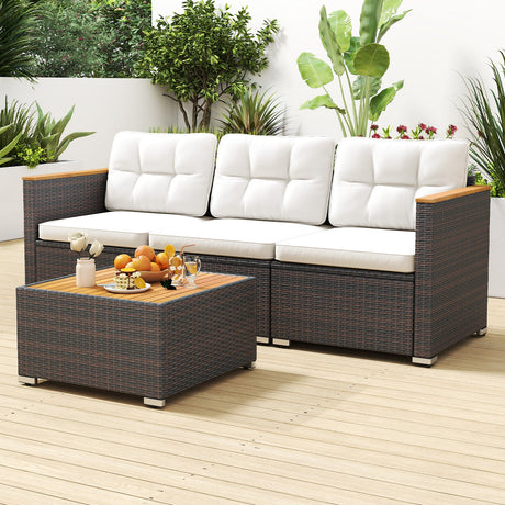 Sofá de jardín de 3 plazas con asiento profundo y cojines - Blanco