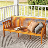 Banco de madera de 62.5 pulgadas para patio de 3 asientos con cojines suaves - Blanco