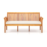 Banco de madera de 62.5 pulgadas para patio de 3 asientos con cojines suaves - Blanco