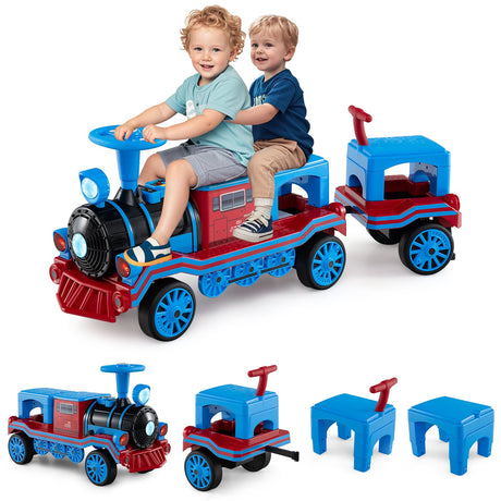 Tren sin vía de 3 asientos con 2 sillas extraíbles, coche de juguete de 12 V