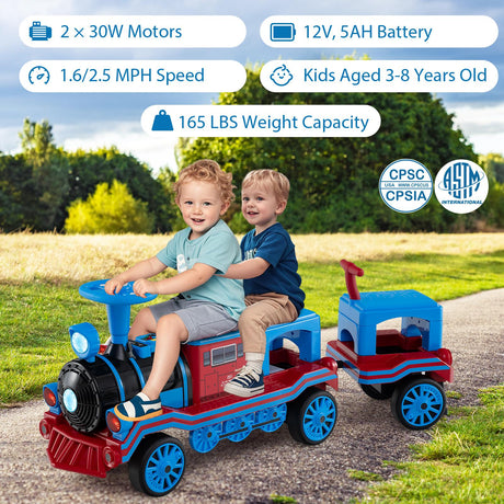 Tren sin vía de 3 asientos con 2 sillas extraíbles, coche de juguete de 12 V