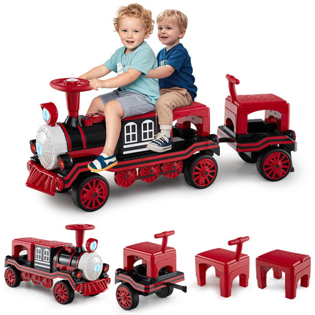 Tren sin vía de 3 asientos con 2 sillas extraíbles, coche de juguete de 12 V