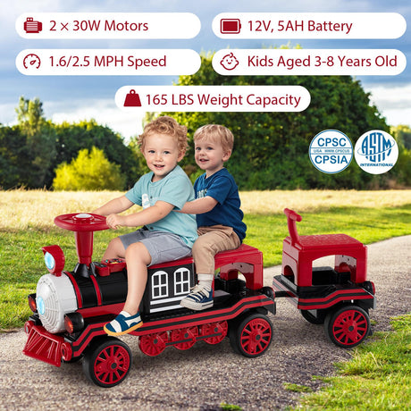 Tren sin vía de 3 asientos con 2 sillas extraíbles, coche de juguete de 12 V