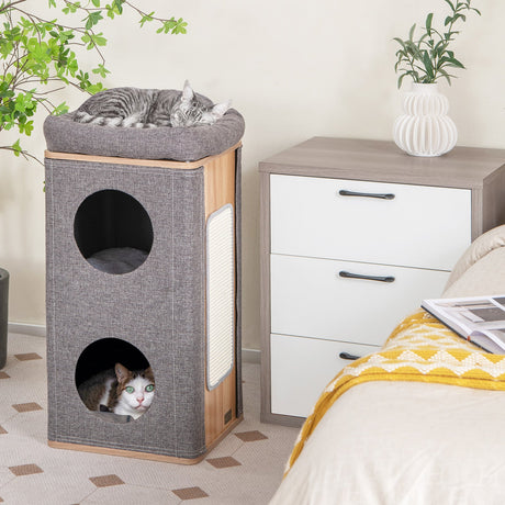 Casa para gatos de 3 pisos con rascador para gatos de interior