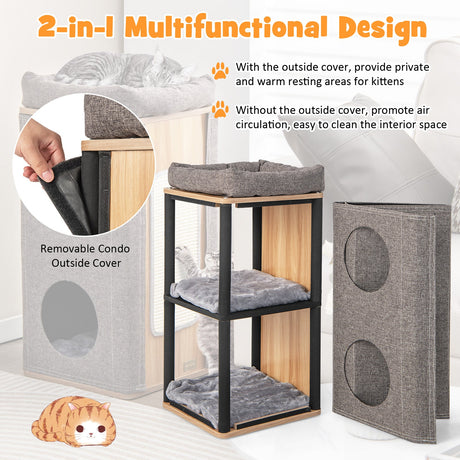 Casa para gatos de 3 pisos con rascador para gatos de interior