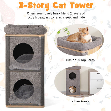 Casa para gatos de 3 pisos con rascador para gatos de interior