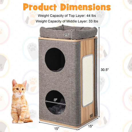Casa para gatos de 3 pisos con rascador para gatos de interior