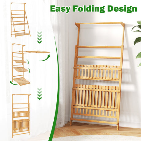 Soporte Colgante de Bambú de 3 Niveles para Plantas con Barra Colgante de Altura Ajustable - Natural