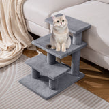 Escaleras para Gatos de 3 Escalones de 19 Pulgadas con Peluche y Rascadores para Cama Alta o Sofá-Gris
