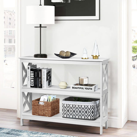 Mesa auxiliar decorativa de sofá con diseño en X y 3 niveles