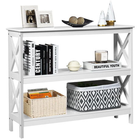 Mesa auxiliar decorativa de sofá con diseño en X y 3 niveles