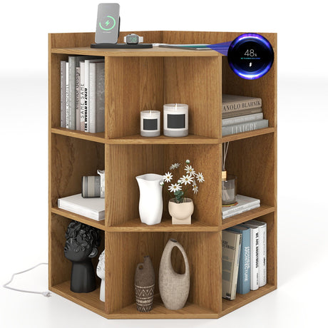 Mueble esquinero de 3 niveles con estación de carga para dormitorio