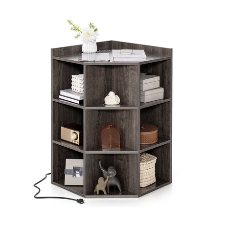 Mueble esquinero de 3 niveles con estación de carga para dormitorio