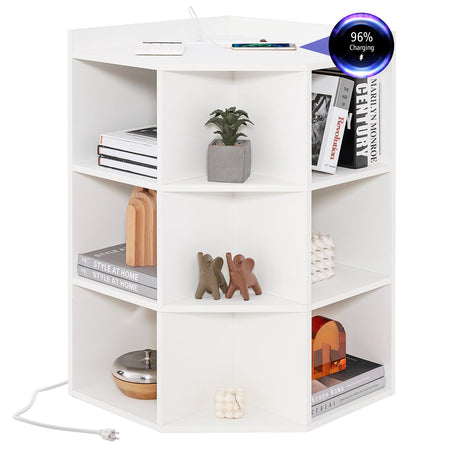 Mueble esquinero de 3 niveles con estación de carga para dormitorio