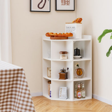 Mueble esquinero de 3 niveles con estación de carga para dormitorio