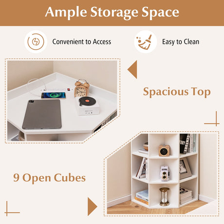Mueble esquinero de 3 niveles con estación de carga para dormitorio
