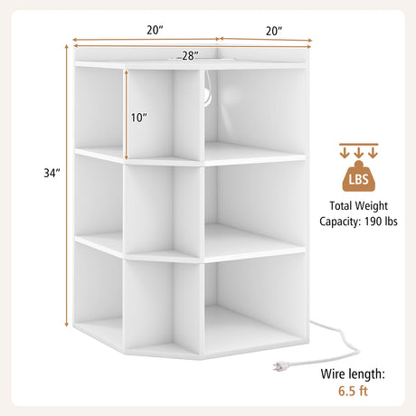 Mueble esquinero de 3 niveles con estación de carga para dormitorio