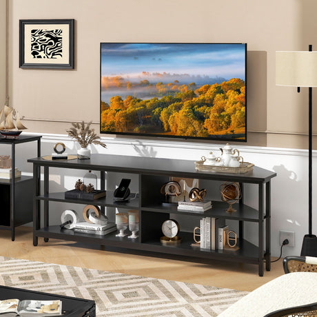 Mueble para TV esquinero de 3 niveles para televisores de hasta 65 pulgadas con estación de carga