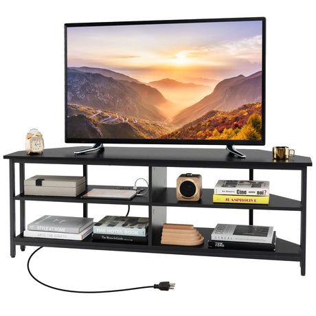 Mueble para TV esquinero de 3 niveles para televisores de hasta 65 pulgadas con estación de carga