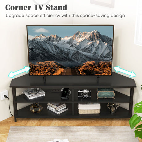 Mueble para TV esquinero de 3 niveles para televisores de hasta 65 pulgadas con estación de carga