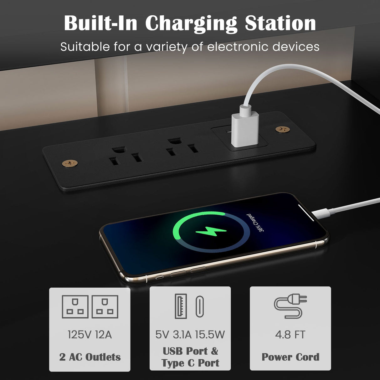 3-Tier Corner TV Stand for TVs up to 65 Inches with Charging Station
