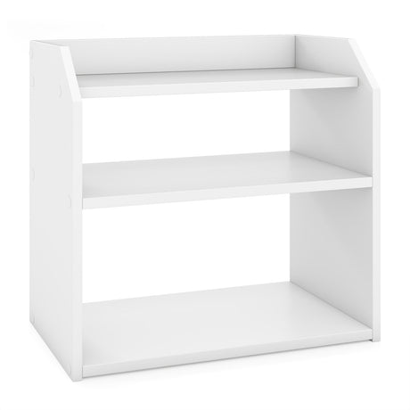Estantería de escritorio de 3 niveles, de madera, para encimera, con barandillas superiores elevadas - Blanco