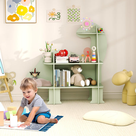Estantería infantil de 3 niveles con diseño de dinosaurio para niños - Verde