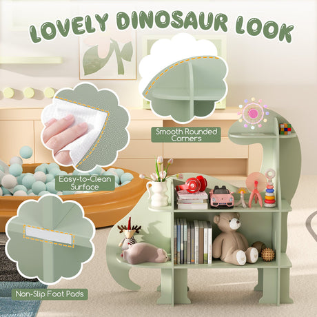 Estantería infantil de 3 niveles con diseño de dinosaurio para niños - Verde