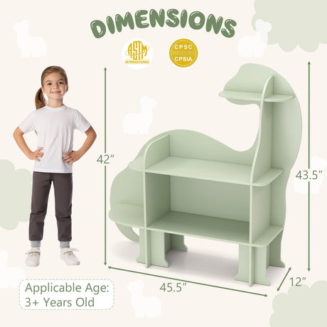 Estantería infantil de 3 niveles con diseño de dinosaurio para niños - Verde