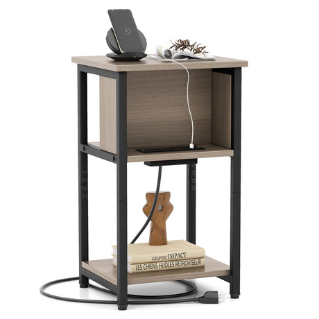 Mesa auxiliar de 3 niveles con puertos USB y tomas de corriente