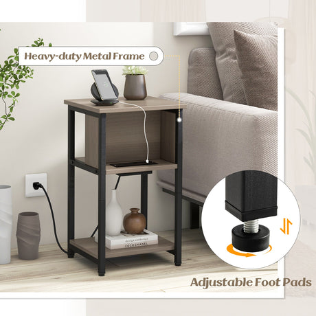 Mesa auxiliar de 3 niveles con puertos USB y tomas de corriente