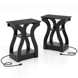 3-Tier End Tables with Charging Station Set of 2 with Open Storage Shelves
