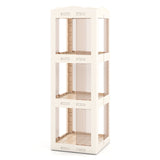 3-Tier Foldable Rotating Bookshelf with Swivel Base and Translucent Panels-White