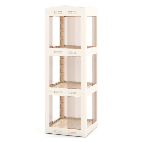 Estantería giratoria plegable de 3 niveles con base giratoria y paneles translúcidos - Blanca