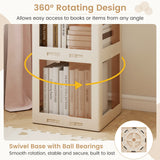 3-Tier Foldable Rotating Bookshelf with Swivel Base and Translucent Panels-White