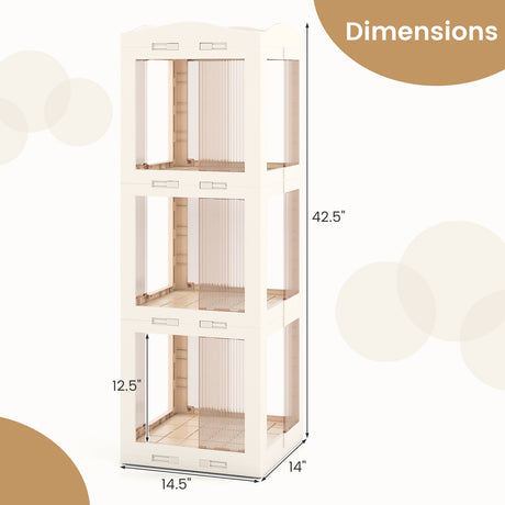 Estantería giratoria plegable de 3 niveles con base giratoria y paneles translúcidos - Blanca