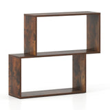 3-Tier Geometric Bookshelf Freestanding Wooden Bookcase with 2 Cubic Compartments-Brown