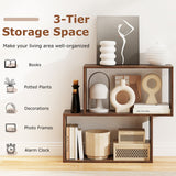 3-Tier Geometric Bookshelf Freestanding Wooden Bookcase with 2 Cubic Compartments-Brown