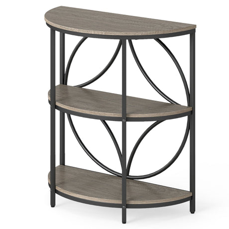 Mesa Auxiliar Semicircular de 3 Niveles con Resistente Estructura Metálica para Sala de Estar