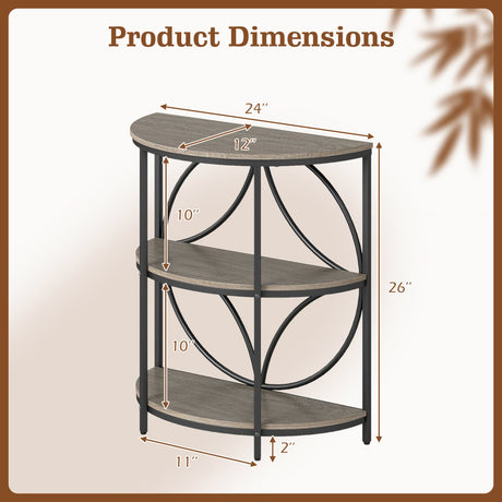 Mesa Auxiliar Semicircular de 3 Niveles con Resistente Estructura Metálica para Sala de Estar