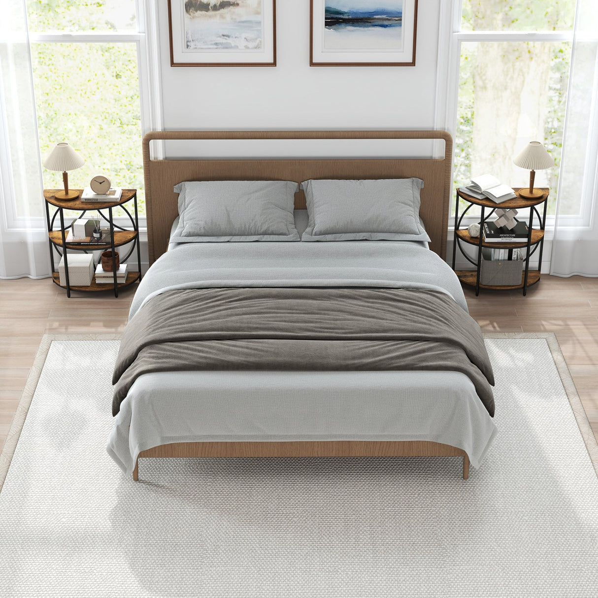 Mesa Auxiliar Semicircular de 3 Niveles con Resistente Estructura Metálica para Sala de Estar