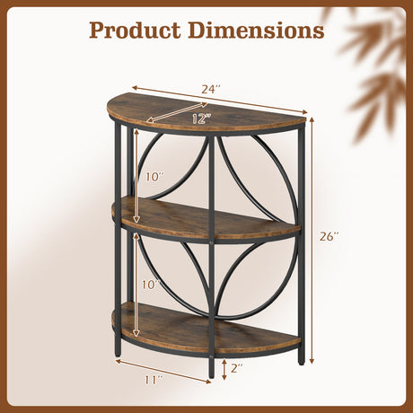 Mesa Auxiliar Semicircular de 3 Niveles con Resistente Estructura Metálica para Sala de Estar