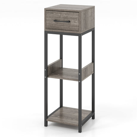 Soporte alto de 3 niveles para plantas con cajón y dispositivos antivuelco - Gris