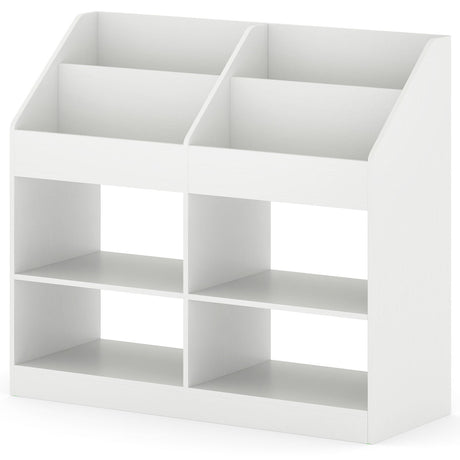 Organizador de juguetes y estantería infantil de 3 niveles con expositor y 4 compartimentos, color blanco