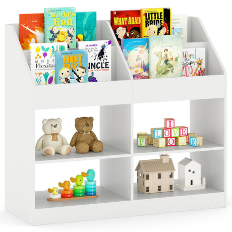 Organizador de juguetes y estantería infantil de 3 niveles con expositor y 4 compartimentos, color blanco