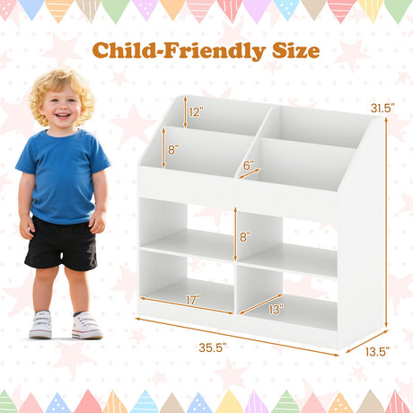 Organizador de juguetes y estantería infantil de 3 niveles con expositor y 4 compartimentos, color blanco