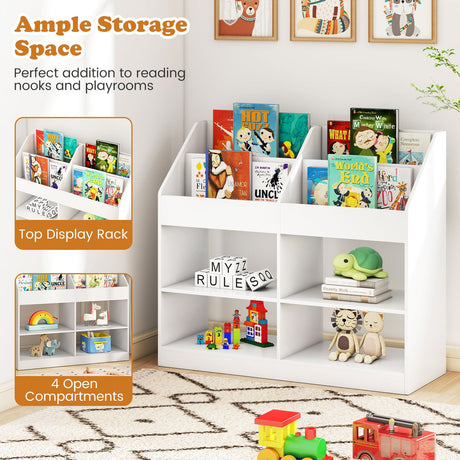 Organizador de juguetes y estantería infantil de 3 niveles con expositor y 4 compartimentos, color blanco
