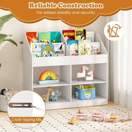 Organizador de juguetes y estantería infantil de 3 niveles con expositor y 4 compartimentos, color blanco