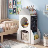 Estantería infantil de 3 niveles con temática espacial de cohete, organizador de almacenamiento de juguetes para niños pequeños - Blanco