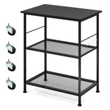 Carrito de servicio de cocina de 3 niveles con ruedas, estante utilitario para microondas con ganchos